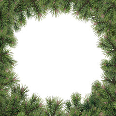 Obraz na płótnie Canvas Green Christmas tree branches on a transparent background. Christmas and New Year border of realistic branches of Christmas tree isolated on transparent background. 