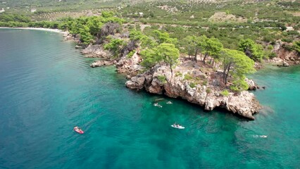 Idyllic turquoise beach aerial view, Malinska on Island of Hvar, Croatia