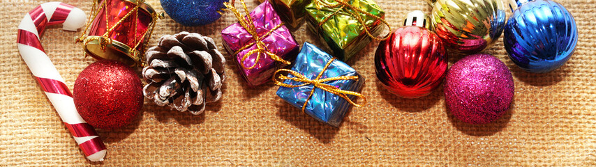 christmas decoration banner on sackcloth