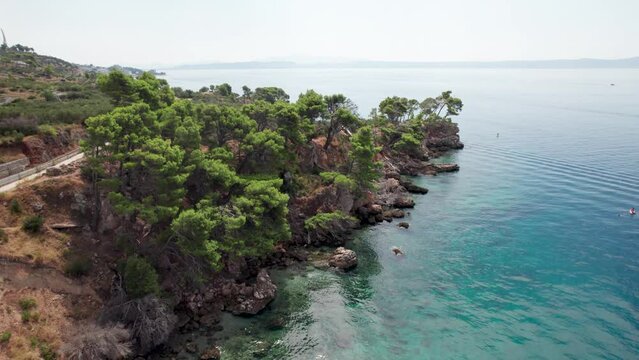 Tourist town of Tucepi idyllic beach aerial view, Riviera Makarska region of Croatia