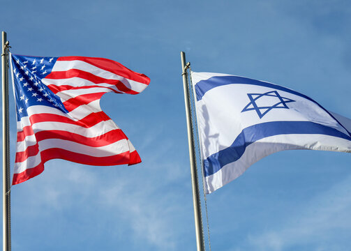 flag of united states of america and flag of israel together