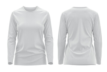 T-shirt Round neck Long sleeve ladies Front and Back 3D rendering ( WHITE )