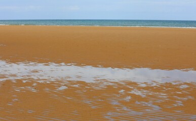 golden beach by the sea and puddles after high tide