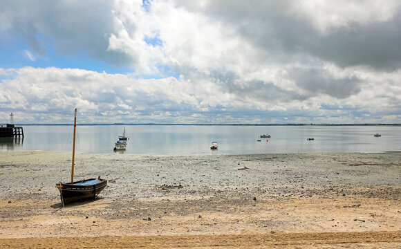 Beached Boats Stranded During Low Tide