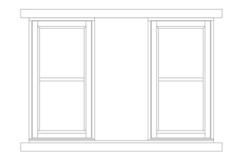 Architectural image elevation of 2D modern house windows. Image produced using CAD in black and white. Usually this type of window frame is made of aluminum.