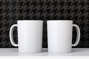 Two white mug on black wall