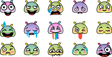 Various Cartoon Emoticons Set. Doodle faces, eyes and mouth. Caricature comic expressive emotions, smiling, crying and surprised character face expressions