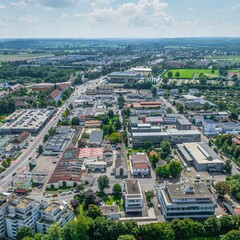 Neu-Ulm im Luftbild, Ausblick nach Süden entlang der Memminger Straße