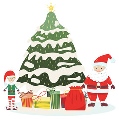 
Christmas tree with gifts and Santa Claus