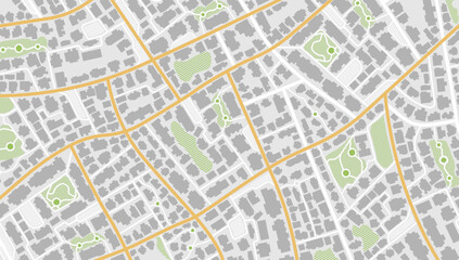 Gps map navigation to own house. View from above the map buildings. Detailed view of city. Decorative graphic tourist map City top view. Abstract background. Flat style, Vector, illustration isolated.