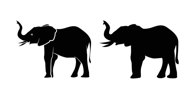 Silhouettes elephant walking, graphics design vector outline Illustration isolated on white background