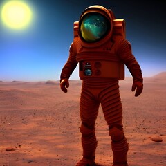 Illustration of a man walking on planet Mars