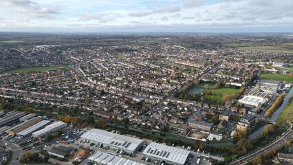 Fototapeta na wymiar Hoddesdon Hertfordshire UK Aerial Drone view, houses and streets