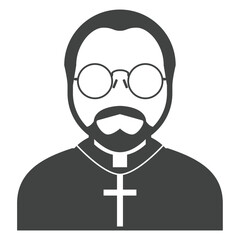 Catholic priest icon, avatar of christian pastor in specs, sunday homily, vector