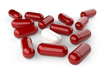 Medikamentation: eine Weiße Kapsule unter den Roten