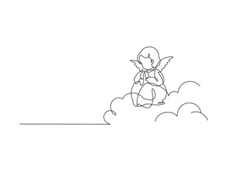 Angel. Continuous line art drawing vector illustration, pray, prayer