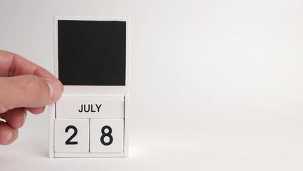 Calendar with the date July 28 and a place for designers. Illustration for an event of a certain date.