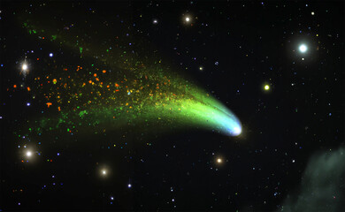 Obraz premium Night sky with comet, illustration