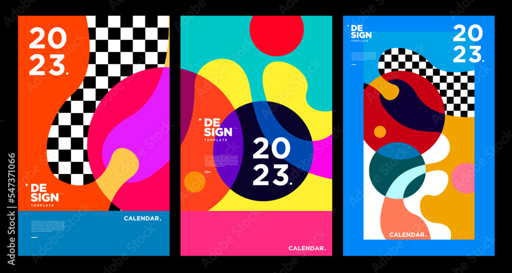 Aufkleber new year 2023 calendar design template with geometric colorful abstract. vector calendar design.