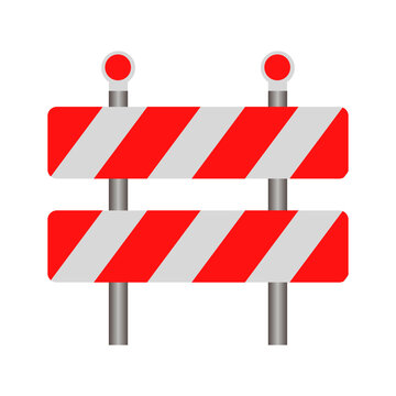 Traffic road barrier road closed. White and red warning barrier. Vector illustration. EPS 10.