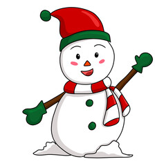christmas snowman wearing red hat and scarf