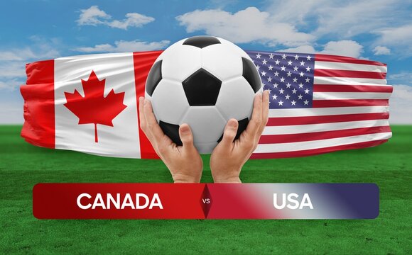 Canada vs USA national teams soccer football match competition concept.