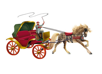 transport, cheval, panthère  calèche, antique, vieux, roue, illustration, classique, conception, carrosse, chariot, voyage, carriole, jouet - obrazy, fototapety, plakaty