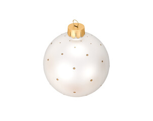 Isolated white Christmas decorative ball with golden pattern on transparent background