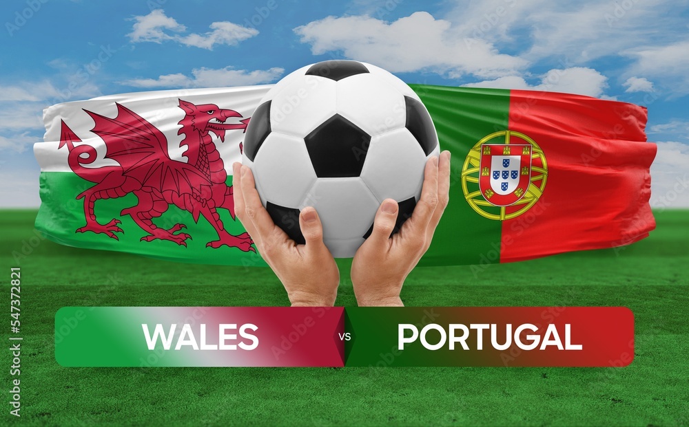 Wall mural Wales vs Portugal national teams soccer football match competition concept.