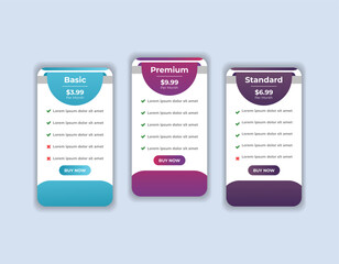 Modern web price plan table design template