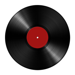 Red vinyl record isolated on white background