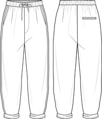 MEN AND BOYS WEAR TRACK JOGGERS AND TROUSERS TECHNICAL FLAT DESIGN VECTOR