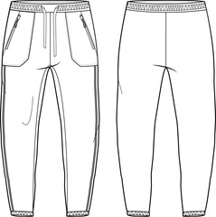 MEN AND BOYS WEAR TRACK JOGGERS AND TROUSERS TECHNICAL FLAT DESIGN VECTOR