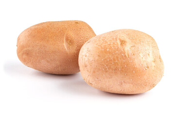 Raw potatoes isolated on white background.