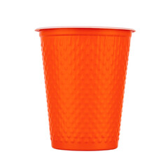 Orange Plastic Cup isolated on white background, full depth of field. Cups for beer. Design element.