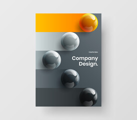 Colorful 3D spheres company brochure template. Unique front page vector design layout.