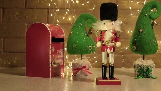 New Year's toy. wooden drummer. mailbox . nutcracker