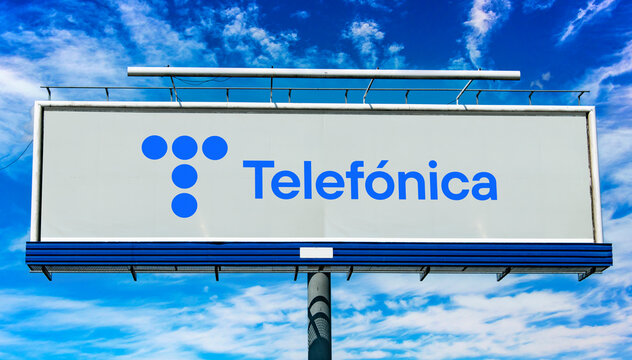 Advertisement billboard displaying logo of Telefonica