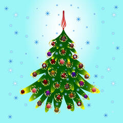 Christmas tree with colorful balls and a top