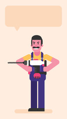 Repairman three quarters face holding big electric drill