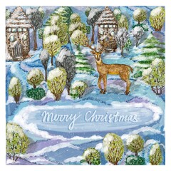 Winter illustration with deer and forest for Christmas or New year card, invitation, poster 