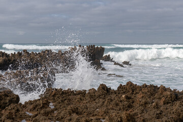 Beautiful rocky coastline and blue sea in Portugal