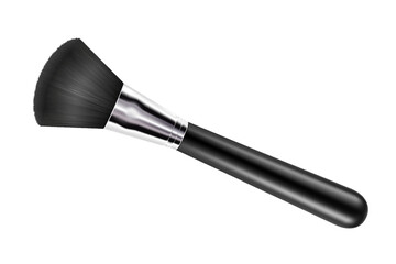 Black Clean Professional Makeup Powder Brush with black handle isolated on white background. 3d realistic vector illustration.