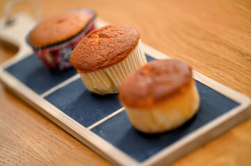 Fresh homemade cupcake on table