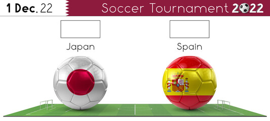 Japan and Spain soccer match - Tournament 2022 - 3D illustration