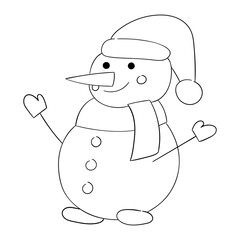 Cute cartoon snowman with a thin line. Vector illustration of a doodle