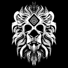 mountain lion skull hand drawn vector clip art black and white