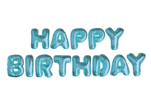 The isolated blue air balloon word HAPPY BIRTHDAY on transparent background - Powered by Adobe
