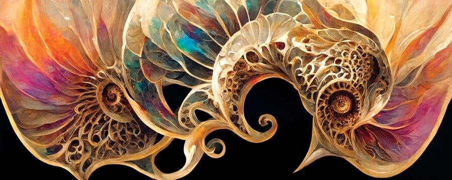 Seashell fantasy pattern, abstract background or wallpaper, digital illustration