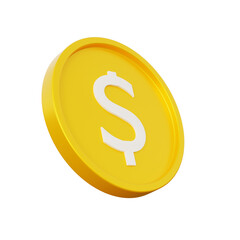 Render 3D Icon Yellow Coin. 